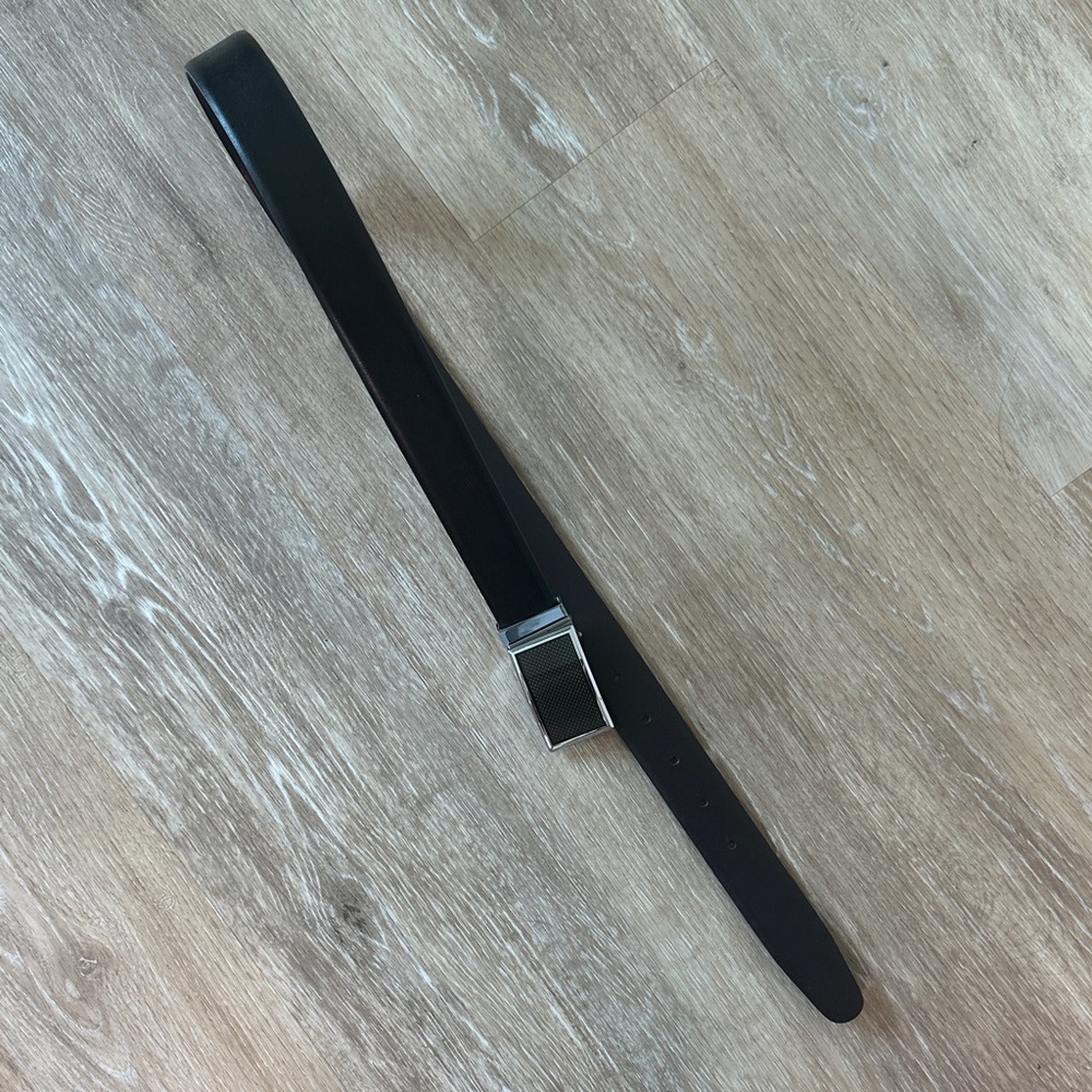 Sleek Black Leather Belt with Silver Buckle